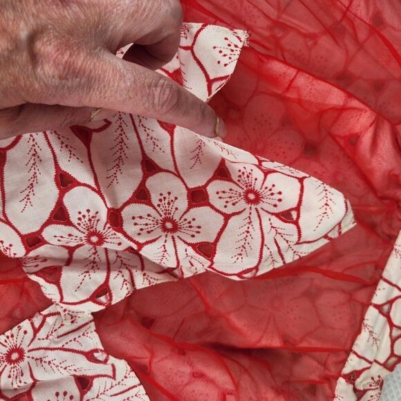 Vintage 40s 50s Half Apron Red White Chiffon Pinup Trad Wife Housewife - Picture 5 of 5